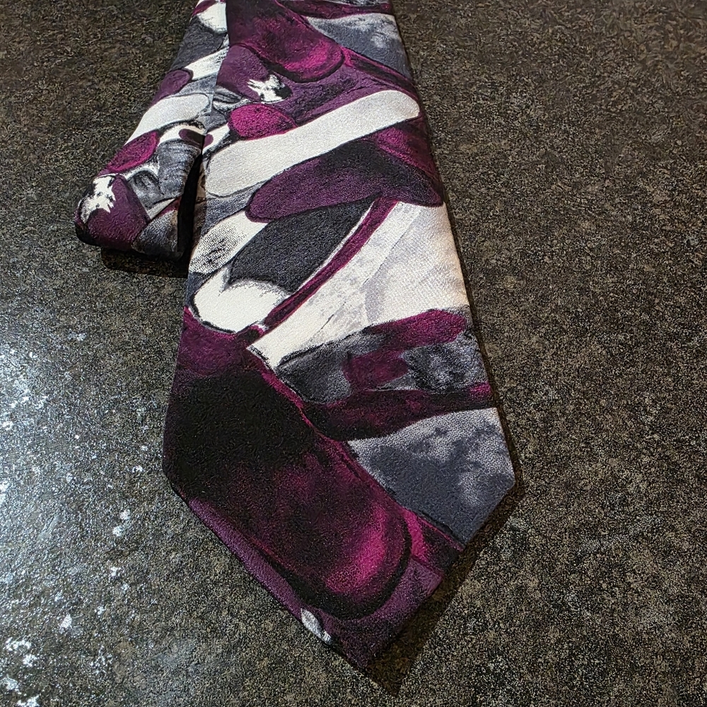 Knot Shop All Silk Abstract Purple/ Black/Grey/White Neck Tie